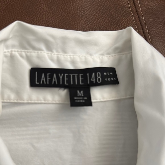 LAFAYETTE 148 NEW YORK GRAY WHITE STRIPED BUSINESS PROFESSIONAL TOP SHIRT M - Picture 6 of 7